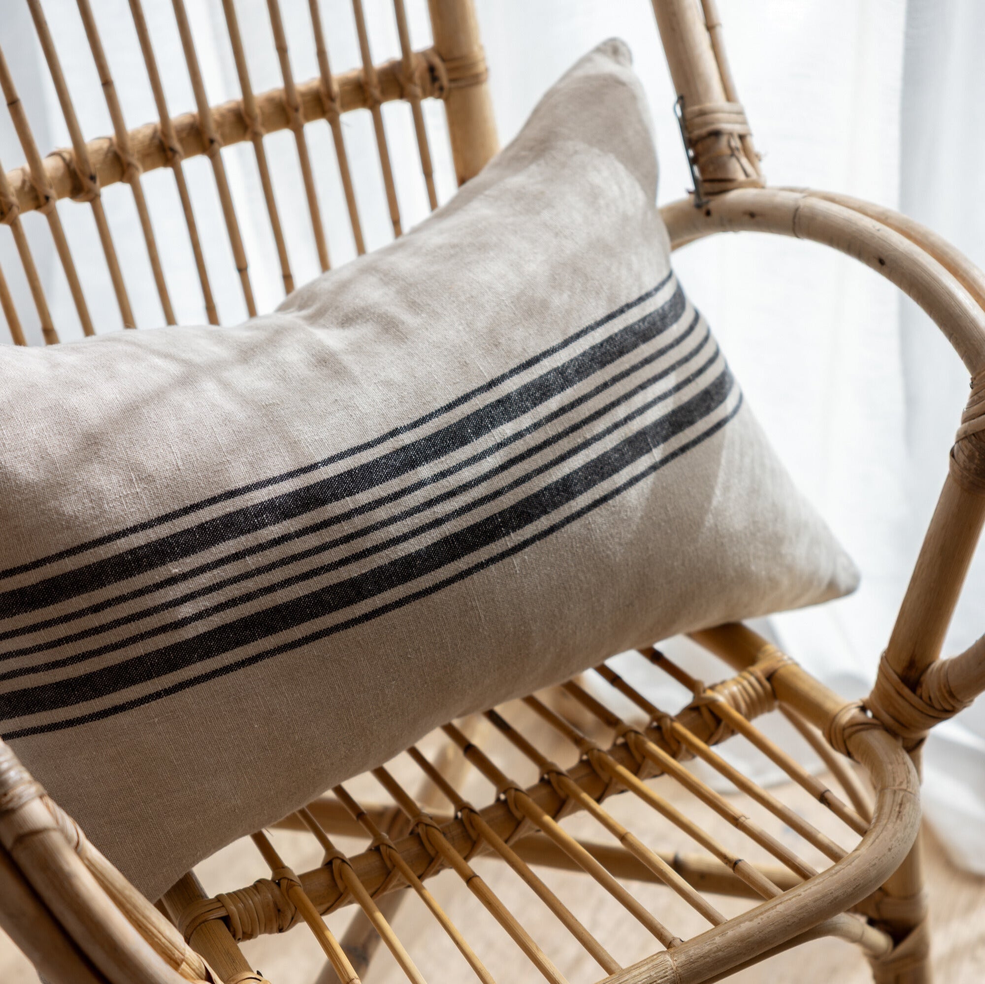 Caramel stripe linen cushion cover