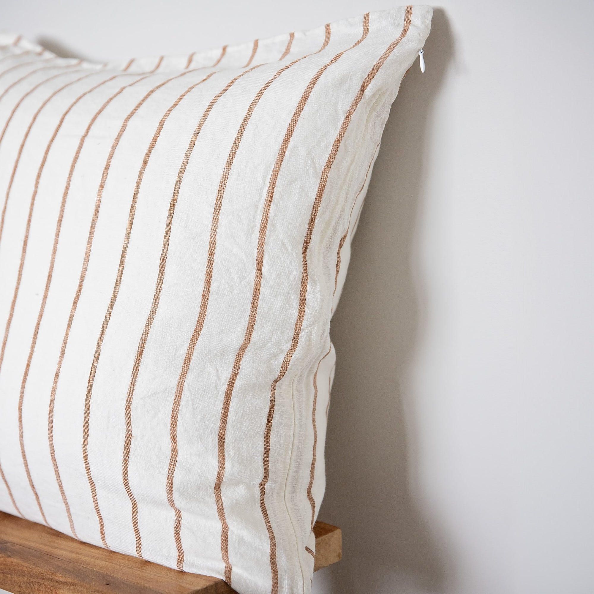 Caramel stripe linen cushion