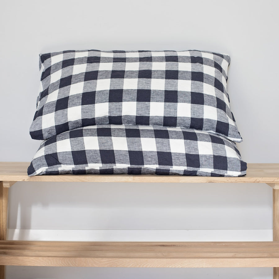 Ink grid linen pillowcases