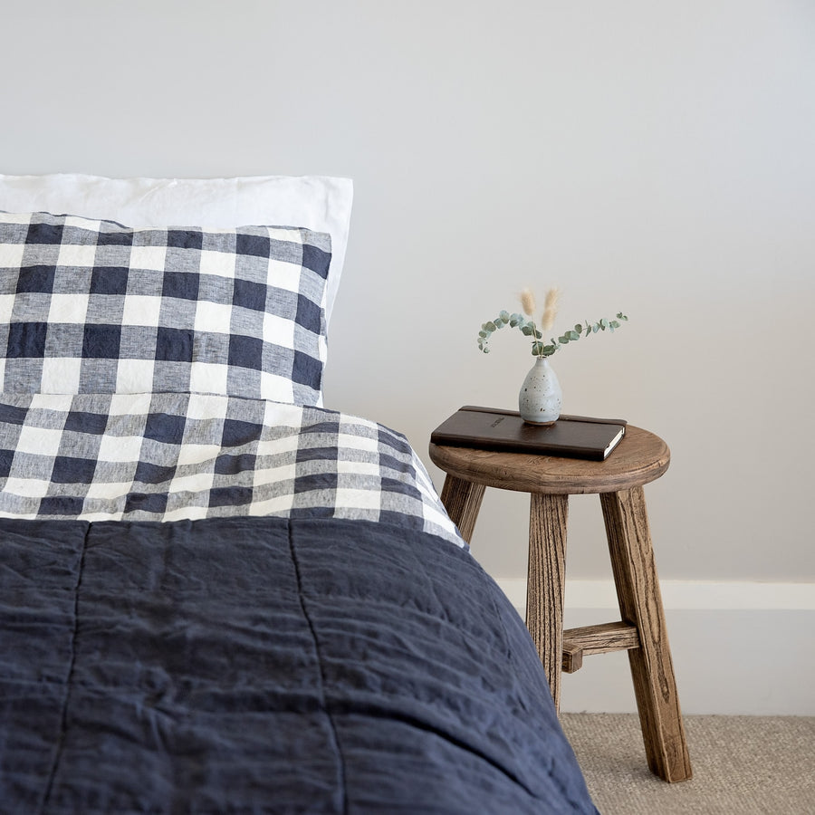 Ink grid linen duvet cover