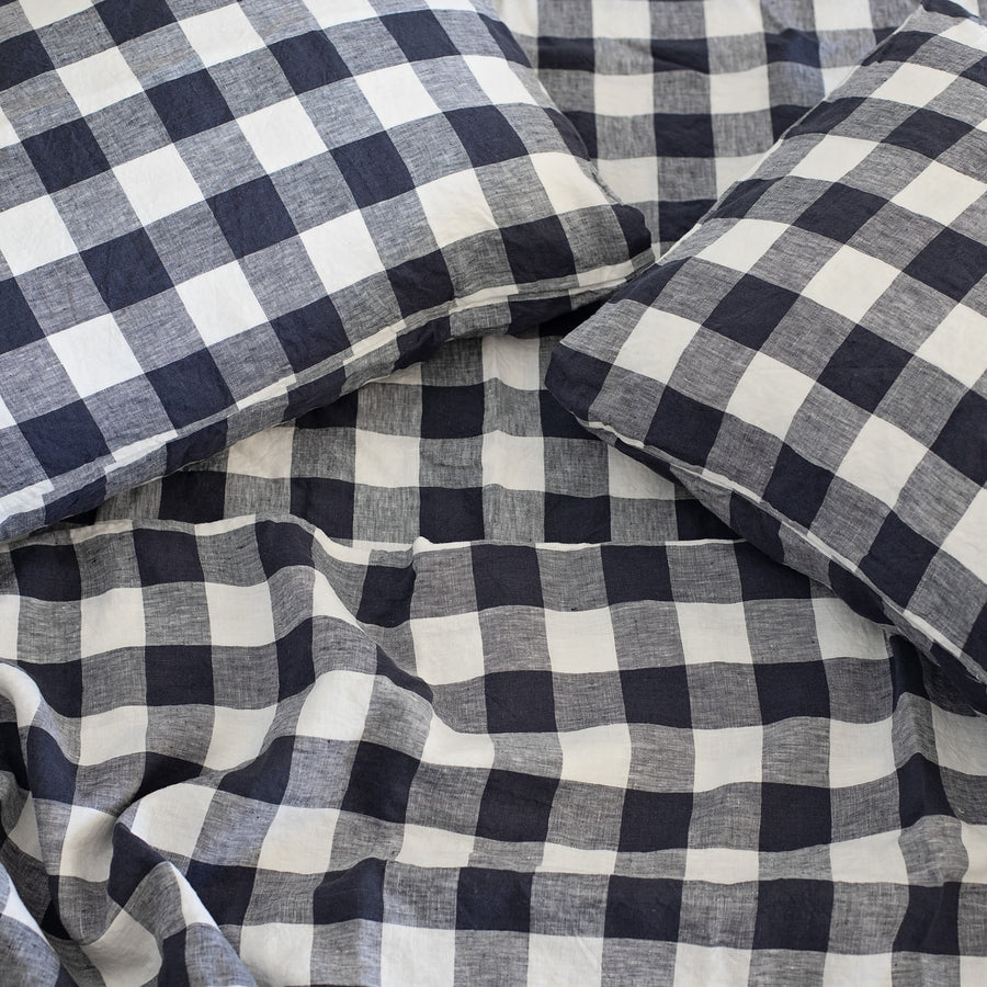 Ink grid linen duvet cover