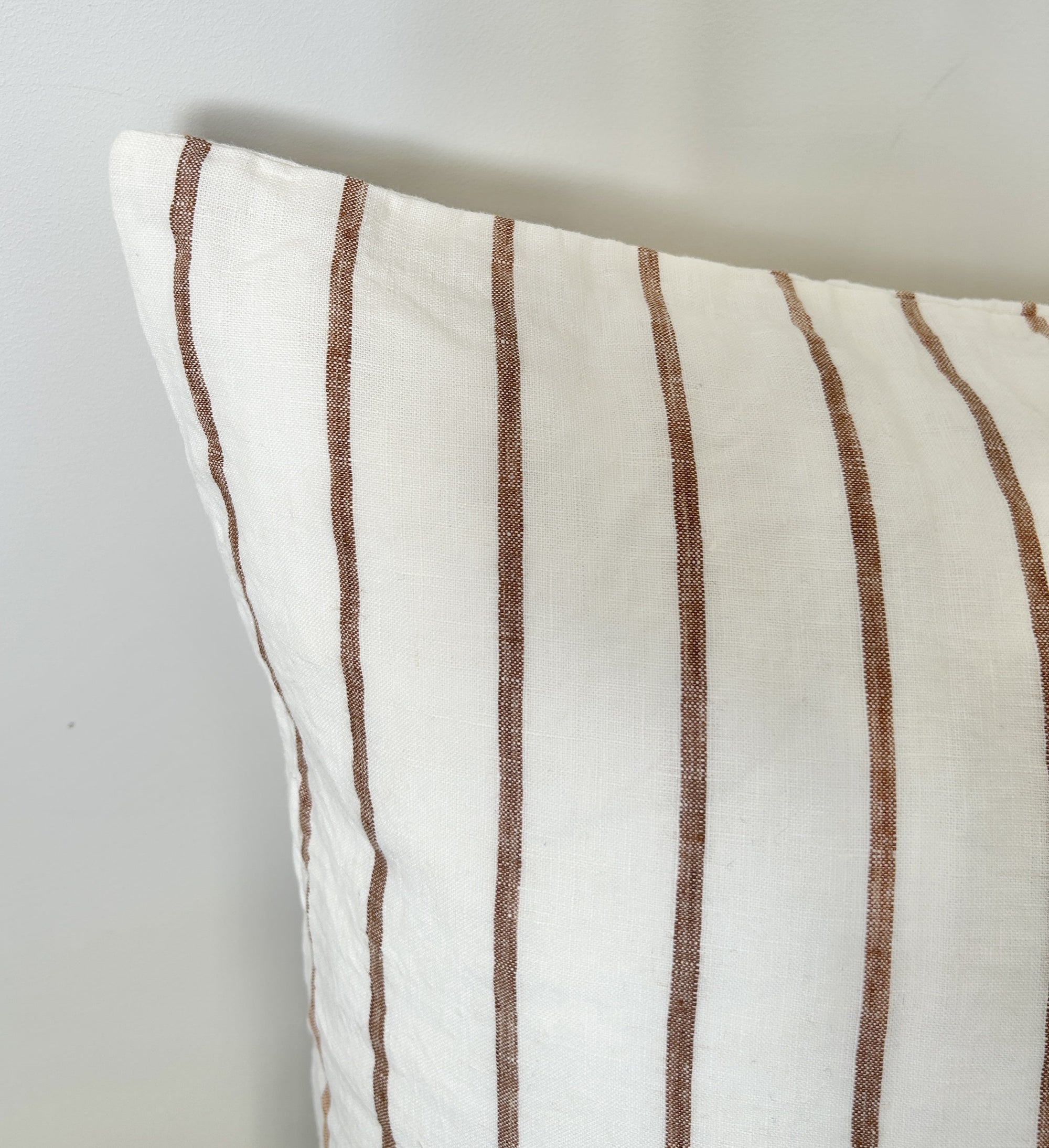 Caramel stripe linen cushion