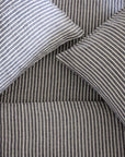 Chambray stripe linen duvet and pillows