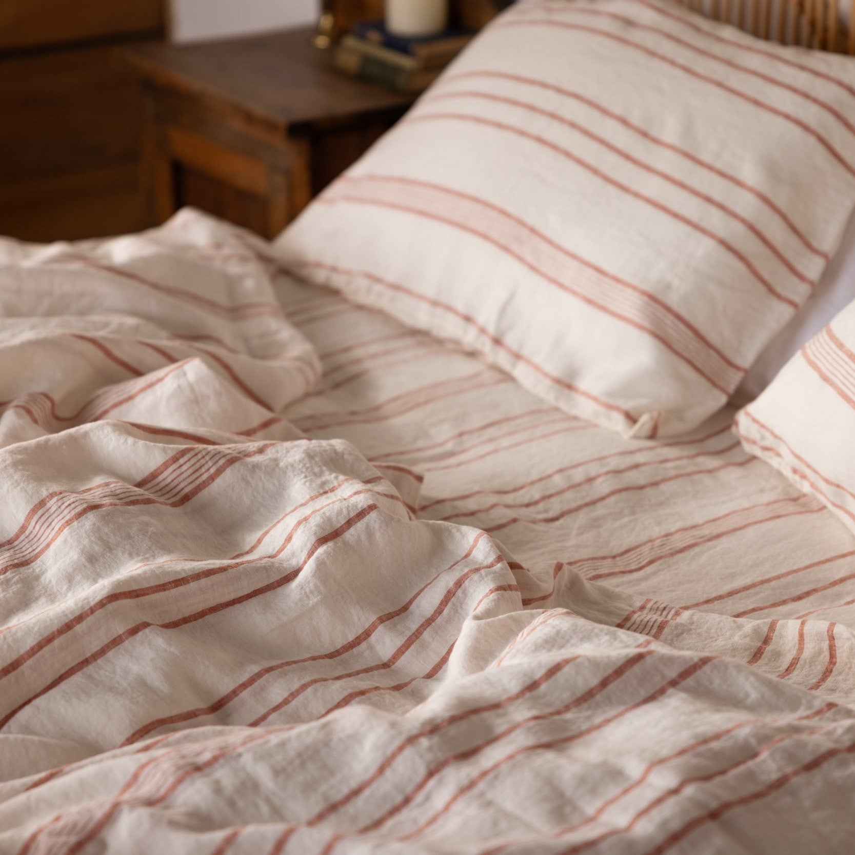 rust stripe linen sheets