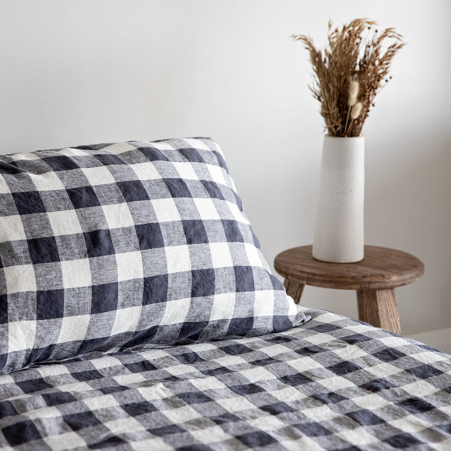 Ink Grid Linen Duvet Cover