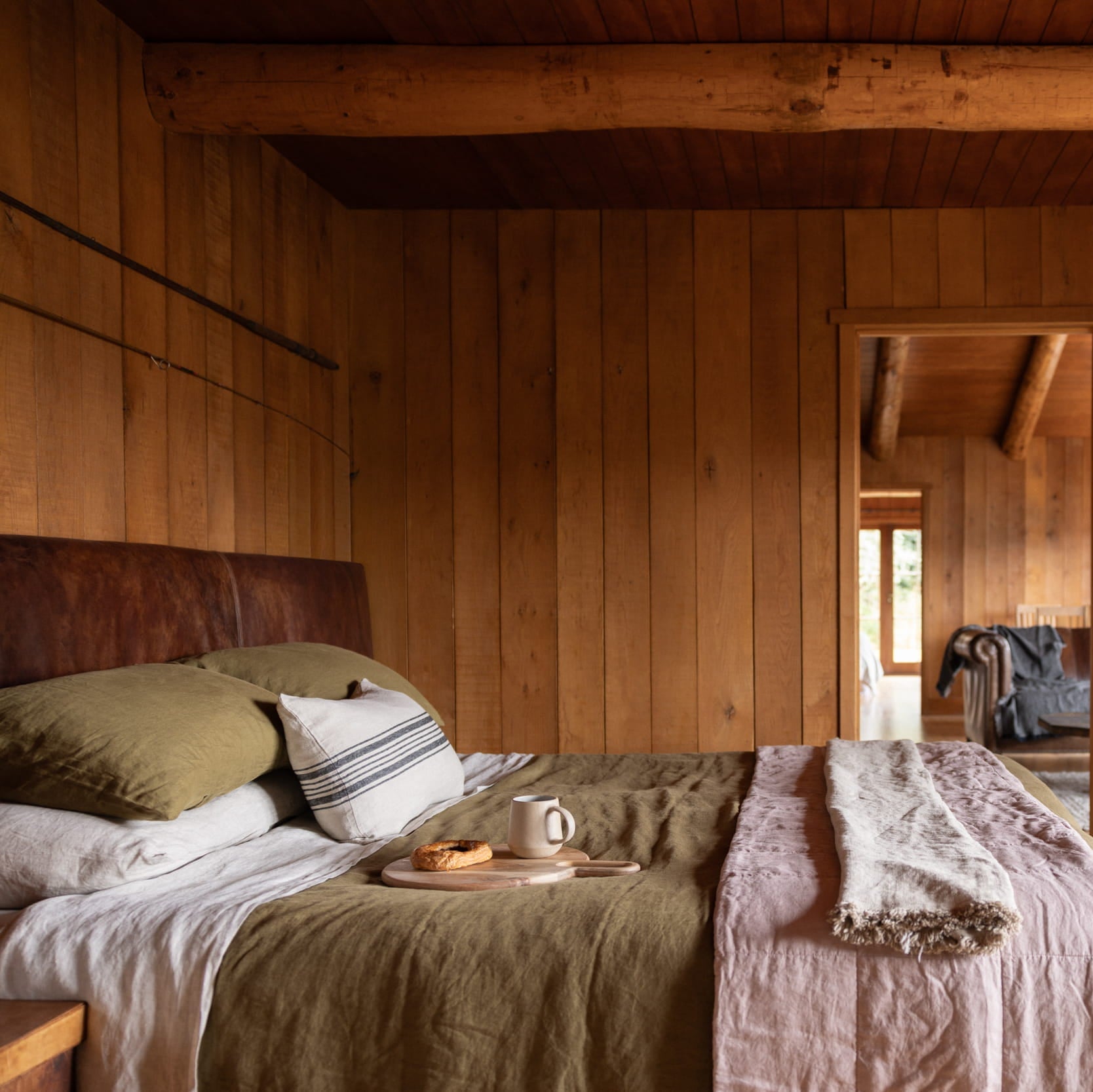 Olive linen bedding 