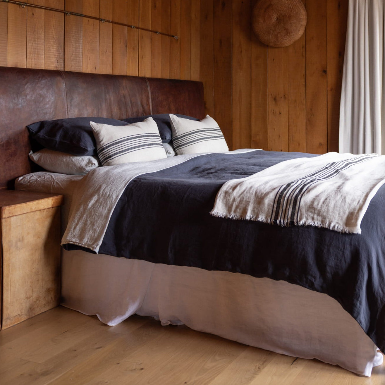 midnight blue linen bed