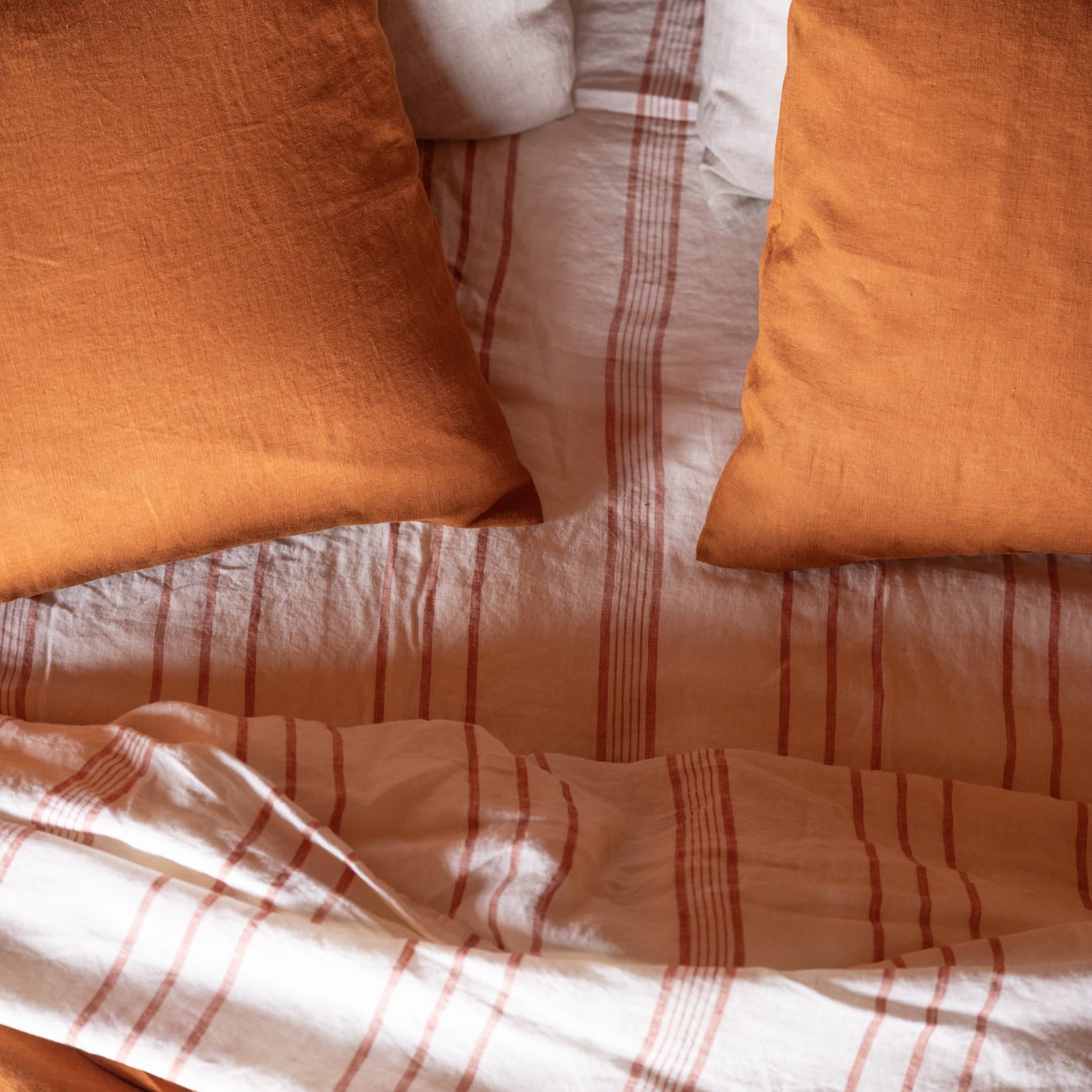 rust stripe linen bedding 