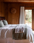 pinstripe linen bed