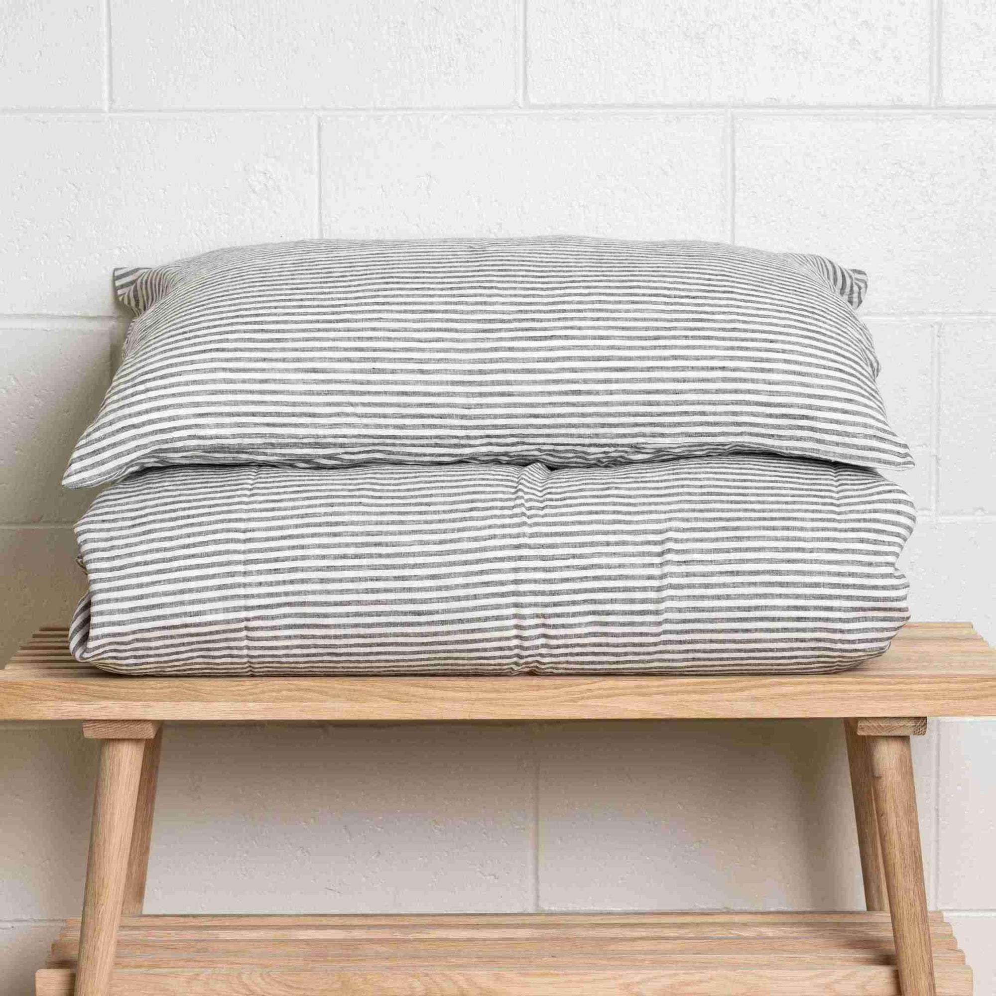 Charcoal stripe 100% Pure French Flax Linen Pillowcase