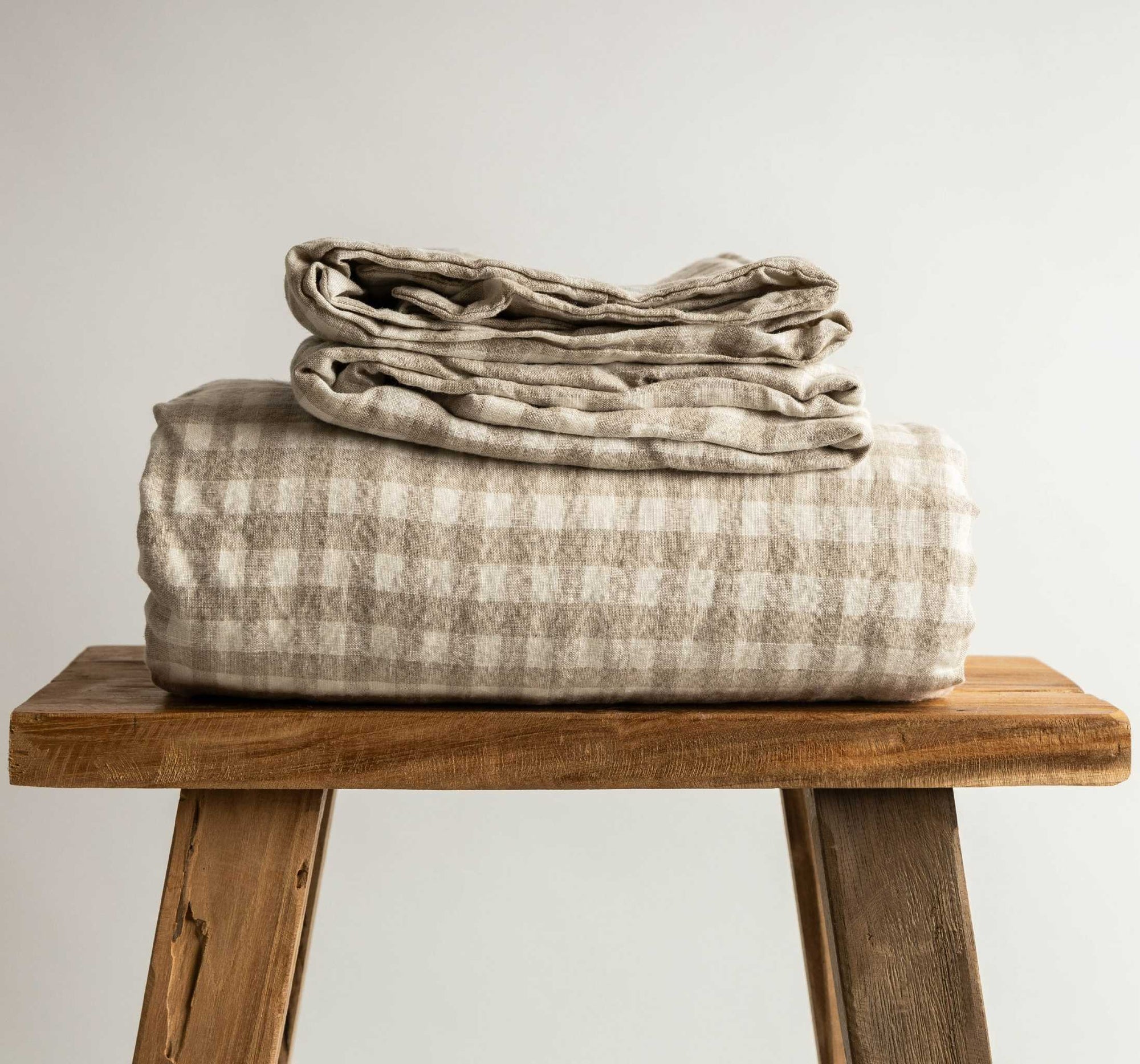 Natural Gingham 100% Pure French Flax Linen Fitted Sheet