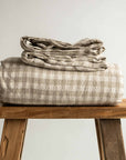 Natural Gingham 100% Pure French Flax Linen Flat Sheet