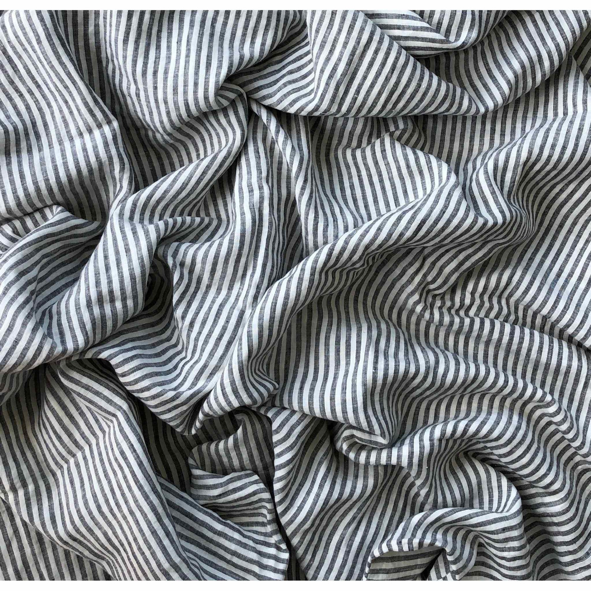 Charcoal stripe 100% Pure French Flax Linen Flat Sheet