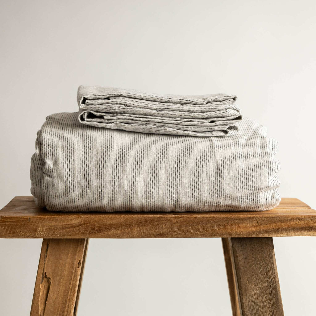 Pinstripe Linen Fitted Sheets | The Linen Project – thelinenproject